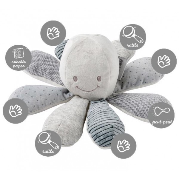 NATTOU Hračka chobotnička edukačná 8 aktivít Lapidou grey