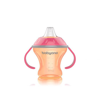 BABYONO Hrnček netečúci s mäkkým náustkom Natural Nursing 180 ml oranžová