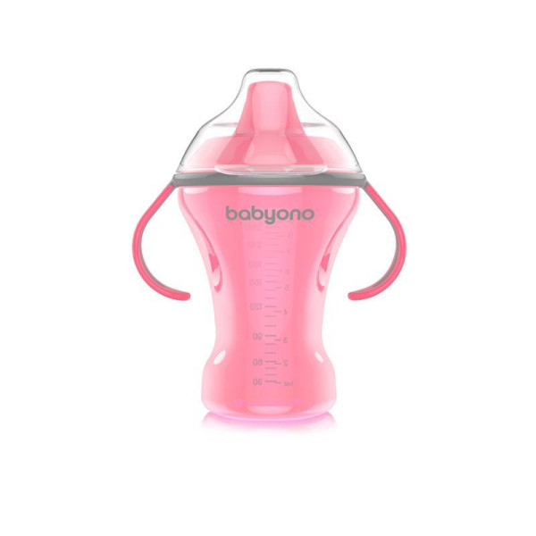 BABYONO Hrnček netečúci s tvrdým náustkom Natural Nursing 260 ml ružová