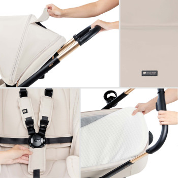 KINDERKRAFT Kočík kombinovaný Nea 2 2v1 Beige + Fusak 3v1 Jibot Horizontal Ink Black