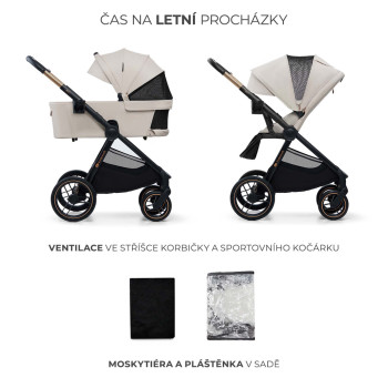 KINDERKRAFT Kočík kombinovaný Nea 2 2v1 Beige + Fusak 3v1 Jibot Horizontal Ink Black