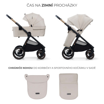 KINDERKRAFT Kočík kombinovaný Nea 2 2v1 Beige + Fusak 3v1 Jibot Horizontal Ink Black