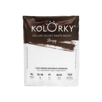 KOLORKY Ekopleny nohavičkové nočné jednorazové Deluxe Velvet Pants, Sleepy, XL (12-16 kg) - 17 ks
