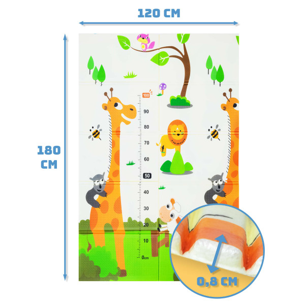 Obojstranná skladacia podložka 120x180x0,8 cm Žirafy, odmerka, líšky 3430
