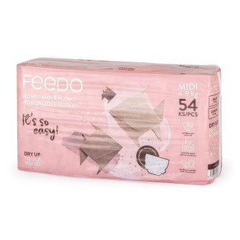 FEEDO Plienky jednorázové MIDI (od 4 do 9 kg), 216 ks, mesačná zásoba