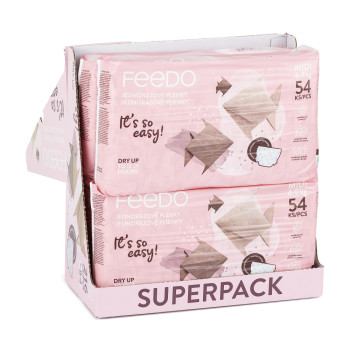 FEEDO Plienky jednorázové MIDI (od 4 do 9 kg), 216 ks, mesačná zásoba