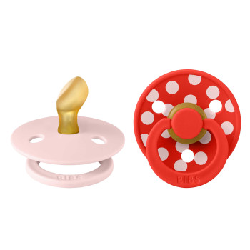BIBS STUDIO Colour Polka anatomické cumlíky z prírodného kaučuku 2ks - veľkosť 1 Blossom / Candy Apple