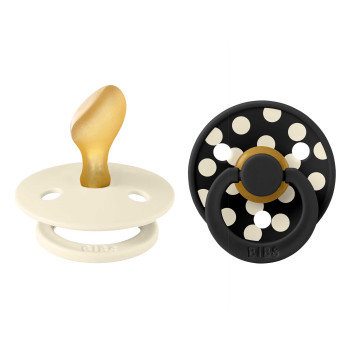 BIBS STUDIO Colour Polka anatomické cumlíky z prírodného kaučuku 2ks - veľkosť 2 Ivory / Black