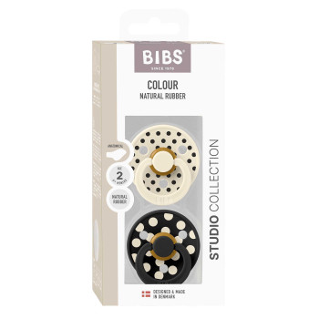 BIBS STUDIO Colour Polka anatomické cumlíky z prírodného kaučuku 2ks - veľkosť 2 Ivory / Black