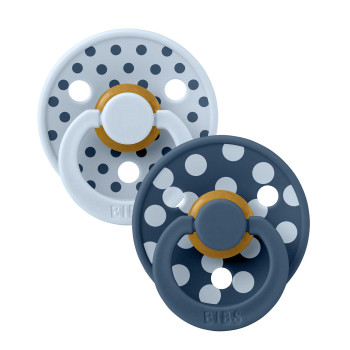 BIBS STUDIO Colour Polka cumlíky z prírodného kaučuku 2ks - veľkosť 1 Baby Blue / Steel Blue