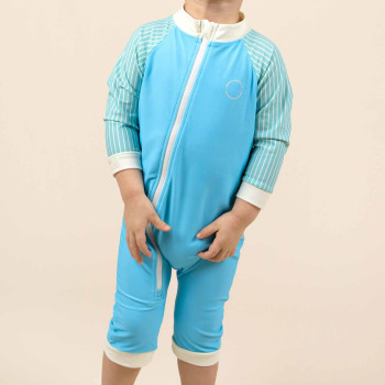 KiETLA ICONIK plavkový overal s UV ochranou - Blue Stripes 6-12 mesiacov