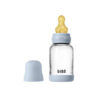 BIBS antikoliková sklenená fľaša s kaučukovým cumlíkom 120ml Baby Blue
