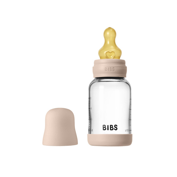 BIBS antikoliková sklenená fľaša s kaučukovým cumlíkom 120ml Blush