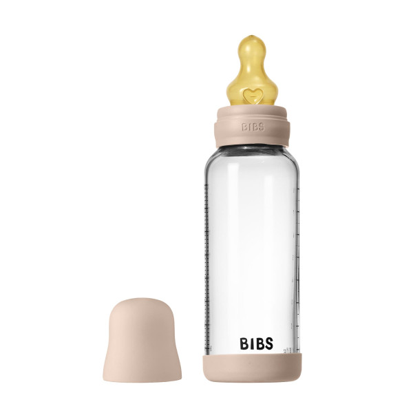 BIBS antikoliková sklenená fľaša s kaučukovým cumlíkom 240ml Blush