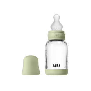 BIBS antikoliková sklenená fľaša so silikónovým cumlíkom 120ml Ivory