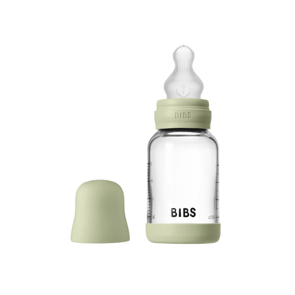 BIBS antikoliková sklenená fľaša so silikónovým cumlíkom 120ml Sage