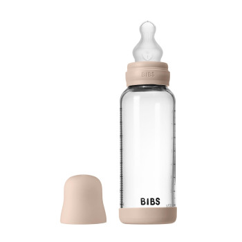 BIBS antikoliková sklenená fľaša so silikónovým cumlíkom 240ml Baby Blue