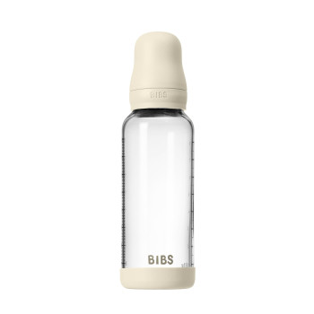 BIBS antikoliková sklenená fľaša so silikónovým cumlíkom 240ml Ivory