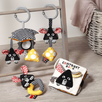 BABYONO Hračka závesná kontrastná na C krúžku Mouse 0 m+