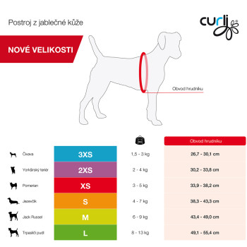 CURLI Postroj pre psov z jablčnej kože Black L, 8-13 kg