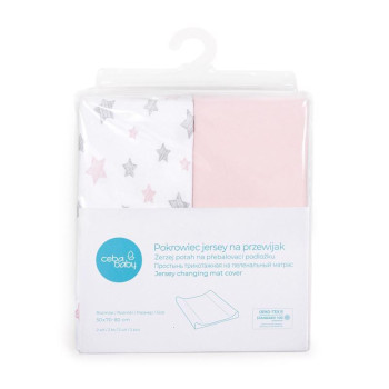 CEBA BABY Poťah na prebaľovaciu podložku 50x70-80 cm 2 ks Candy Pink+Pink Stars