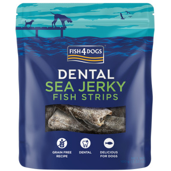 FISH4DOGS Maškrty pre psov DENTAL SEA morská ryba - prúžky 100 g