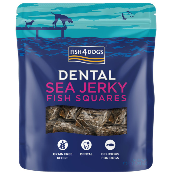 FISH4DOGS Maškrty pre psov DENTAL SEA morská ryba - štvorčeky 115 g