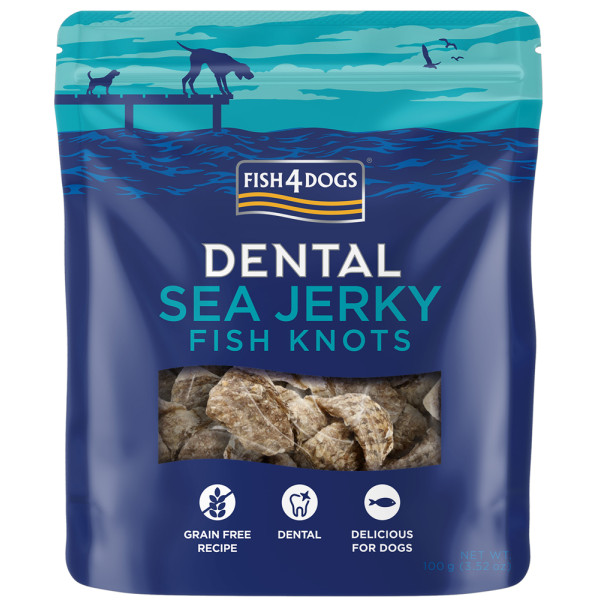 FISH4DOGS Maškrty pre psov DENTAL SEA morská ryba - uzlíky 100 g