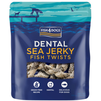 FISH4DOGS Maškrty pre psov DENTAL SEA morská ryba - závitky 100 g