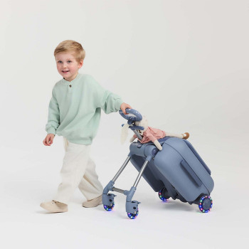 KINDERKRAFT Kufor cestovný so sedákom, nálepkami a držiakom na mobil 2v1 Cabby Grey