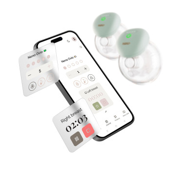 NENO Odsávačka mlieka Ovio Twin Duo bezdrôtová hands-free mušľová 3-fázová s aplikáciou, 2 × 180 ml