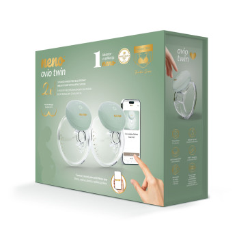 NENO Odsávačka mlieka Ovio Twin Duo bezdrôtová hands-free mušľová 3-fázová s aplikáciou, 2 × 180 ml