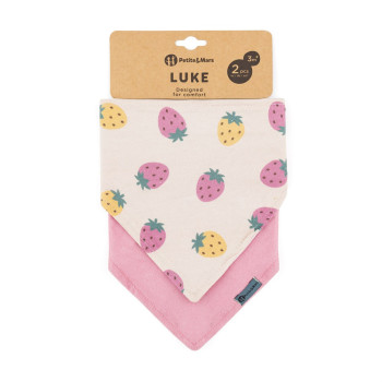 PETITE&MARS Podbradník bandana Luke 2 ks Beige Strawberies&Dusty Rose 3m+