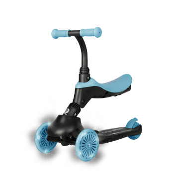 QPLAY Kolobežka / odrážadlo Sema Evo s LED svetlami Sky Blue, vek 1 - 6 rokov, do 50 kg