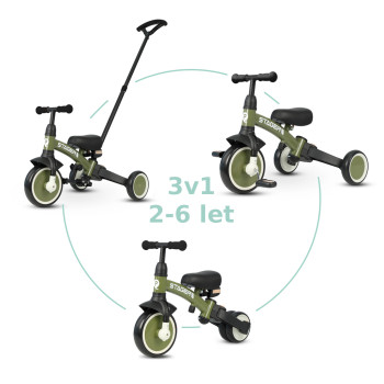 QPLAY Trojkolka Stager 3v1 Green, 2-6 rokov