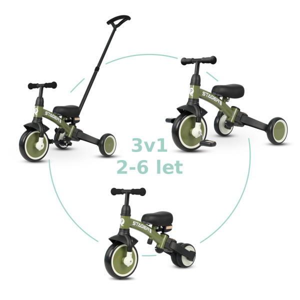 QPLAY Trojkolka Stager 3v1 Green, 2-6 rokov